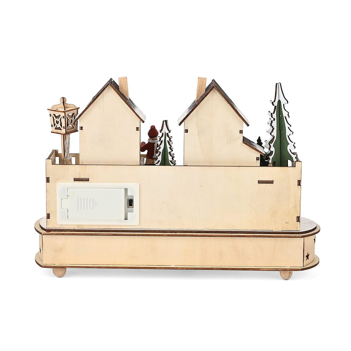 Rotating Plywood House with Music and 7 Warm LED Lights (Size-30x21x14cm) Requires 2xAA (Battery Not Inc.) 7595464 4