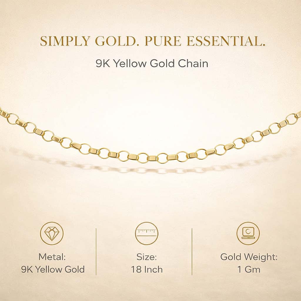 9K Yellow Gold  Chain (Size - 18),  Gold Wt. 1 Gms