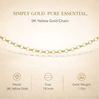 9K Yellow Gold  Chain (Size - 18),  Gold Wt. 1 Gms