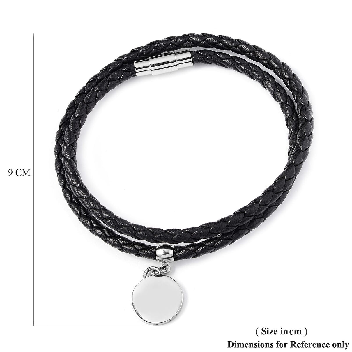 Round Disc Charm Braided Leather Bracelet Size 8 in Silver Tone 6342279 4