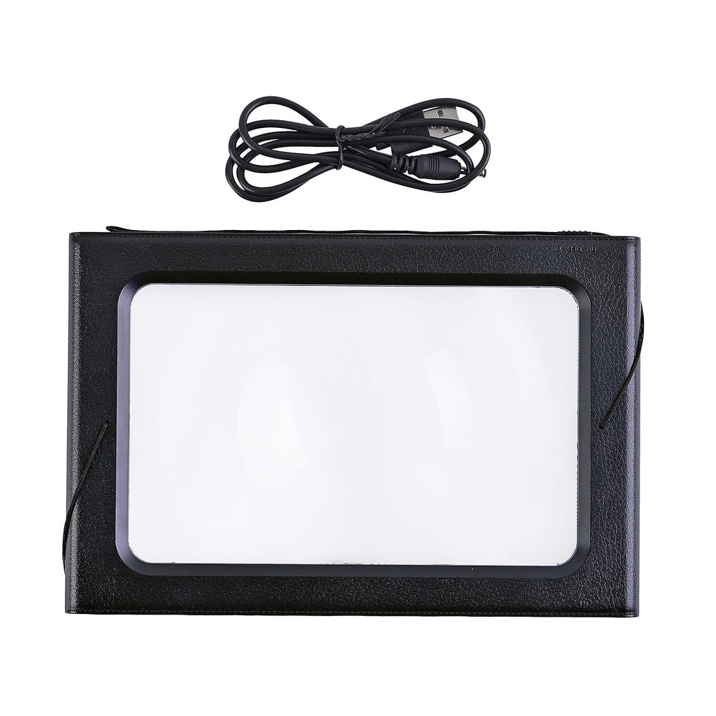 Hands Free 2.5X Magnifying Glass with 6 LEDs Battery or USB operated (2xAAA batteries, Not Incl.) - Black