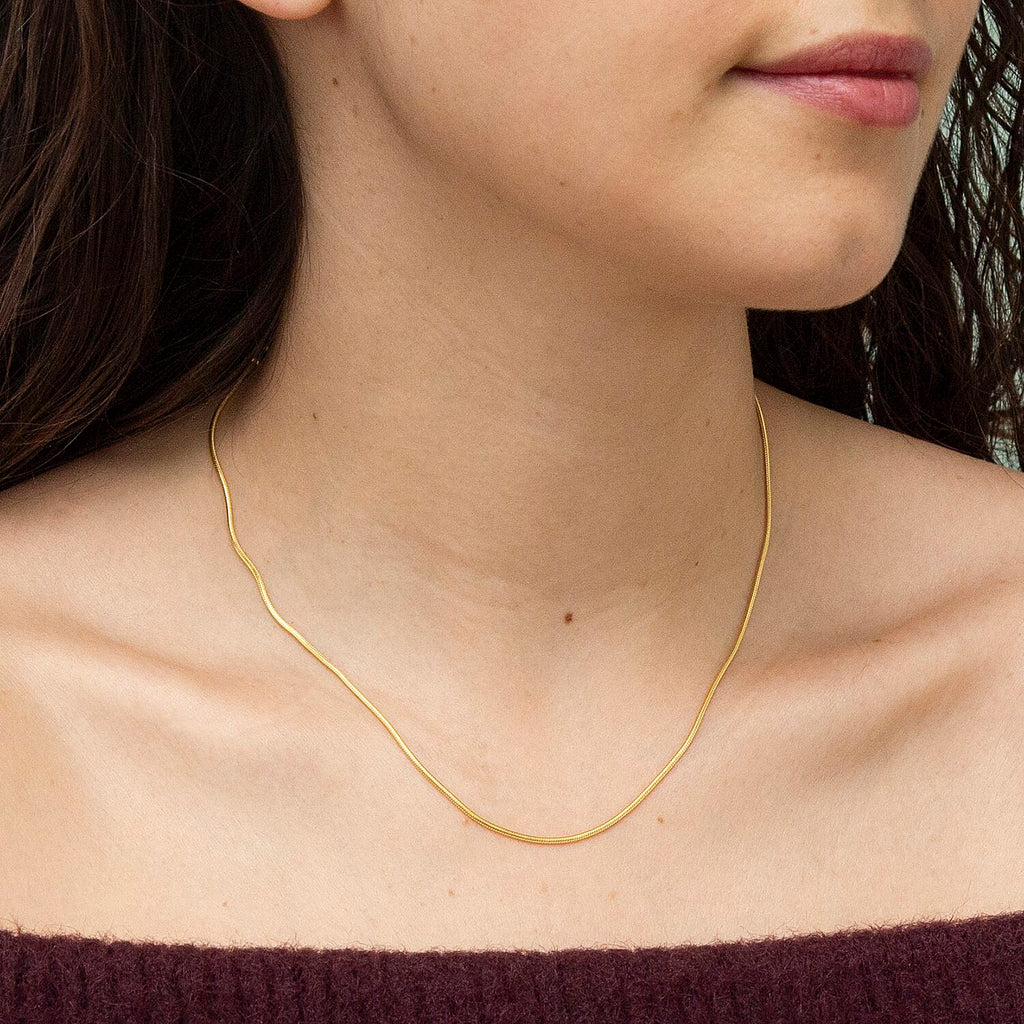 9K Yellow Gold Round Snake Chain With Spring Ring Clasp (Size - 16)