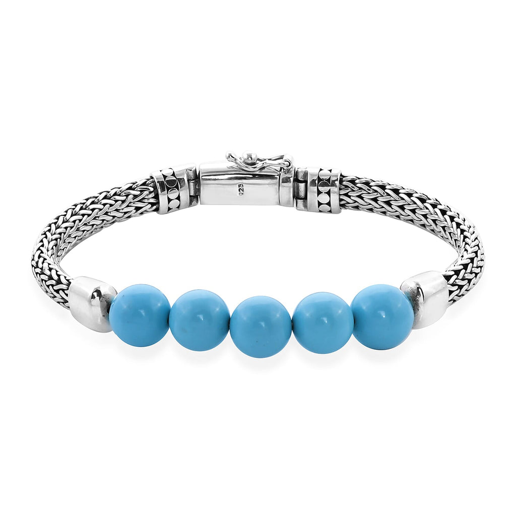 Royal Bali Collection - Arizona Sleeping Beauty Turquoise Tulang Naga Bracelet (Size 7.5) in Sterling Silver 15.00 Ct, Silver Wt 23.00 Gms