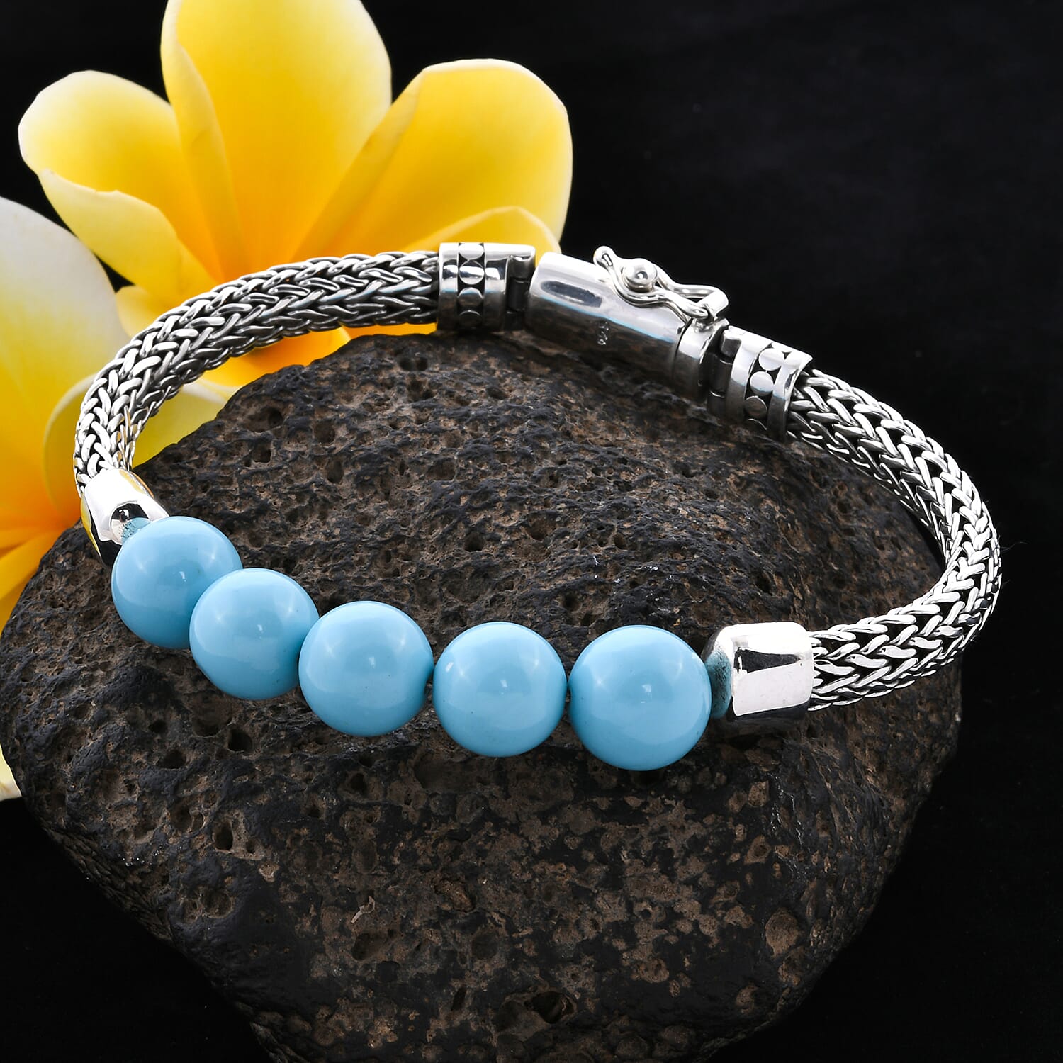 Royal Bali 15 Ct Arizona Sleeping Beauty Turquoise Tulang Naga Bracelet in Sterling Silver 7.5 Inch 3617953 1