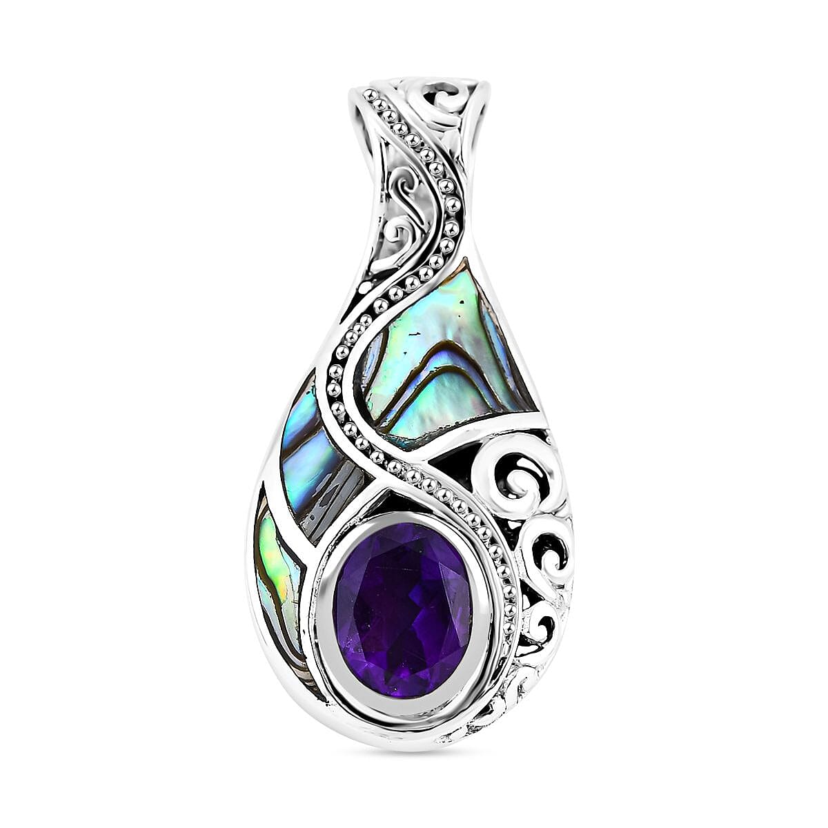 Royal Bali 2.47 Ct Amethyst and Abalone Shell Drop Pendant in Sterling Silver 3427640 0