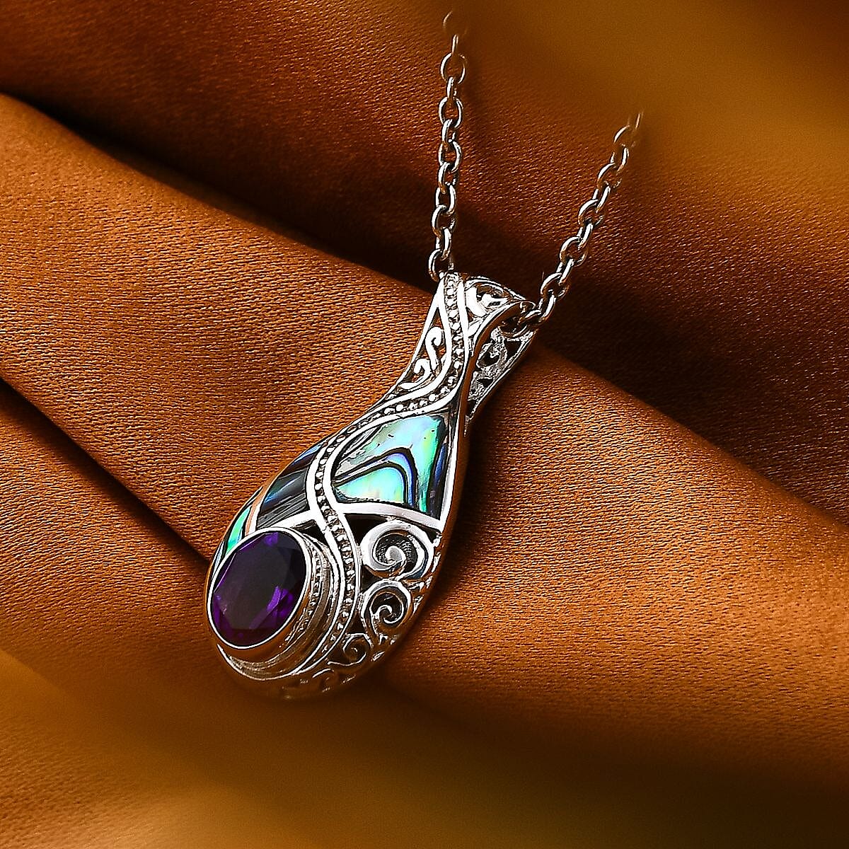 Royal Bali 2.47 Ct Amethyst and Abalone Shell Drop Pendant in Sterling Silver 3427640 3