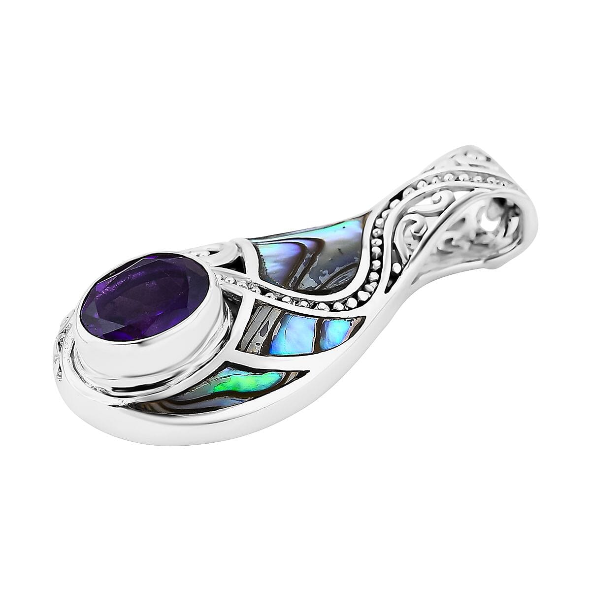 Royal Bali 2.47 Ct Amethyst and Abalone Shell Drop Pendant in Sterling Silver 3427640 4