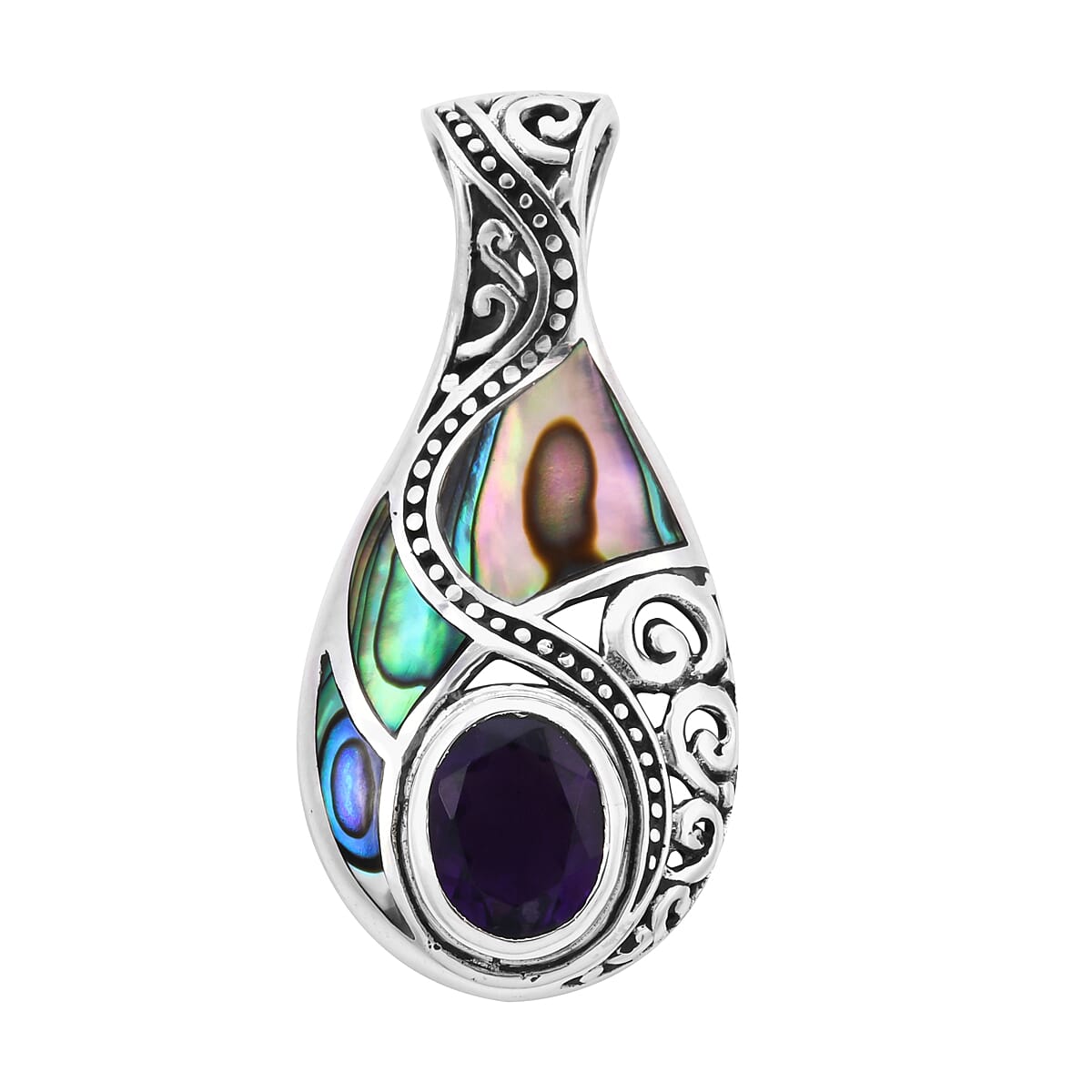 Royal Bali 2.47 Ct Amethyst and Abalone Shell Drop Pendant in Sterling Silver 3427640 7