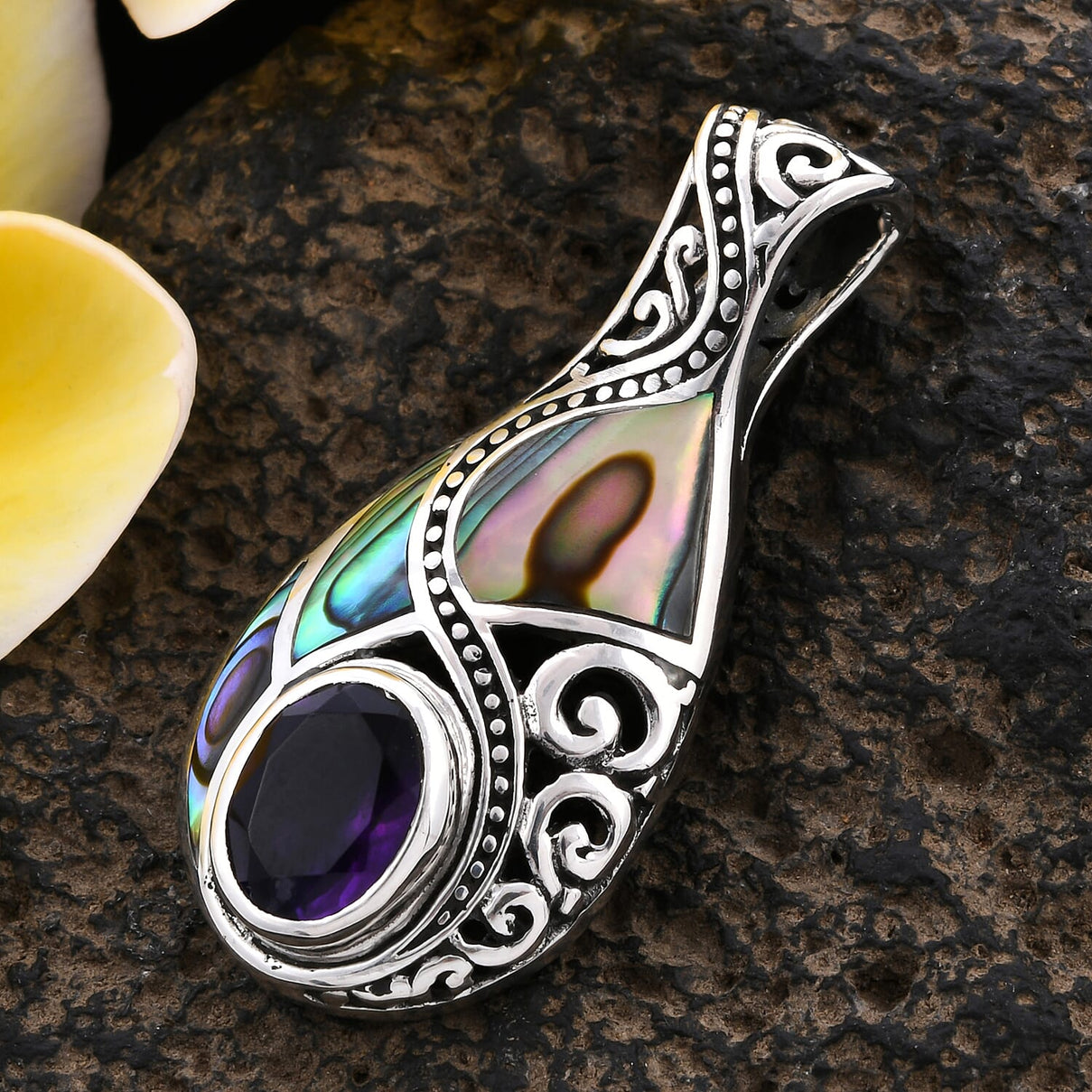 Royal Bali 2.47 Ct Amethyst and Abalone Shell Drop Pendant in Sterling Silver 3427640 8