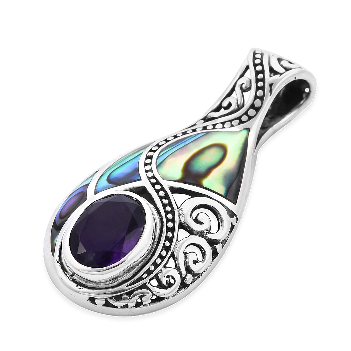 Royal Bali 2.47 Ct Amethyst and Abalone Shell Drop Pendant in Sterling Silver 3427640 9