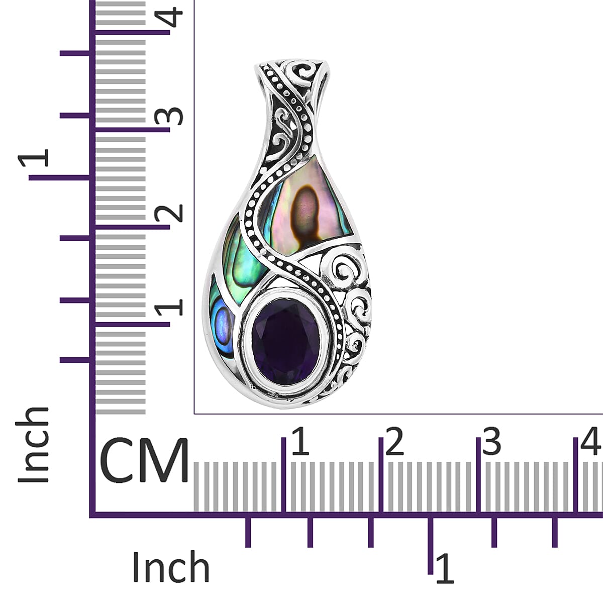 Royal Bali 2.47 Ct Amethyst and Abalone Shell Drop Pendant in Sterling Silver 3427640 11