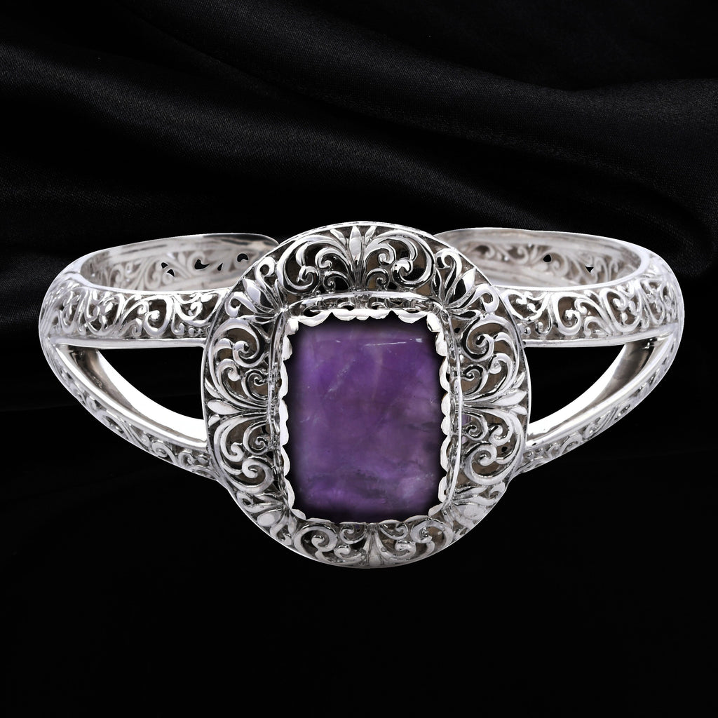 Royal Bali Collection- Tapiche Amethyst Cuff Bangle (Size 7.5) in Sterling Silver 27.18 Ct, Silver Wt 53.32 Gms
