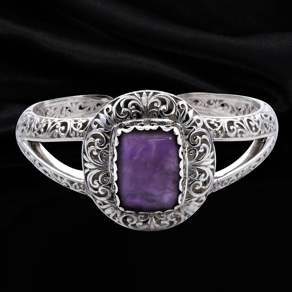 Royal Bali 27.28 Ct. Tapiche Amethyst Oxidised Finish Cuff Bangle Size 7.5 in Sterling Silver 3715351 1