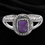 Royal Bali Collection- Tapiche Amethyst Cuff Bangle (Size 7.5) in Sterling Silver 27.18 Ct, Silver Wt 53.32 Gms