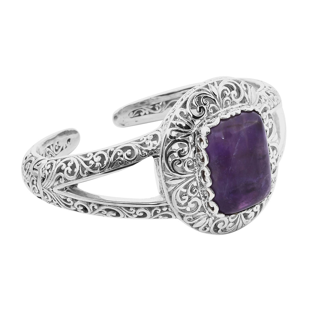 Royal Bali Collection- Tapiche Amethyst Cuff Bangle (Size 7.5) in Sterling Silver 27.18 Ct, Silver Wt 53.32 Gms