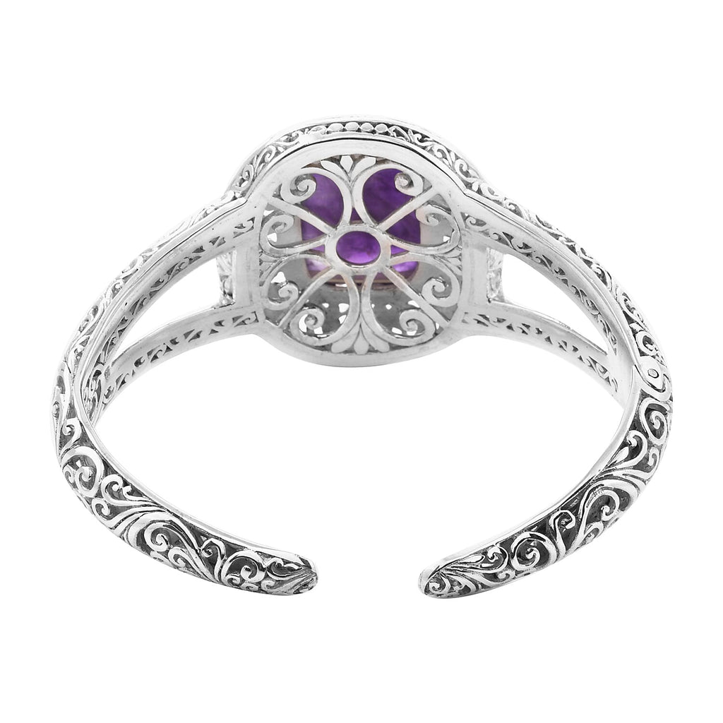 Royal Bali Collection- Tapiche Amethyst Cuff Bangle (Size 7.5) in Sterling Silver 27.18 Ct, Silver Wt 53.32 Gms