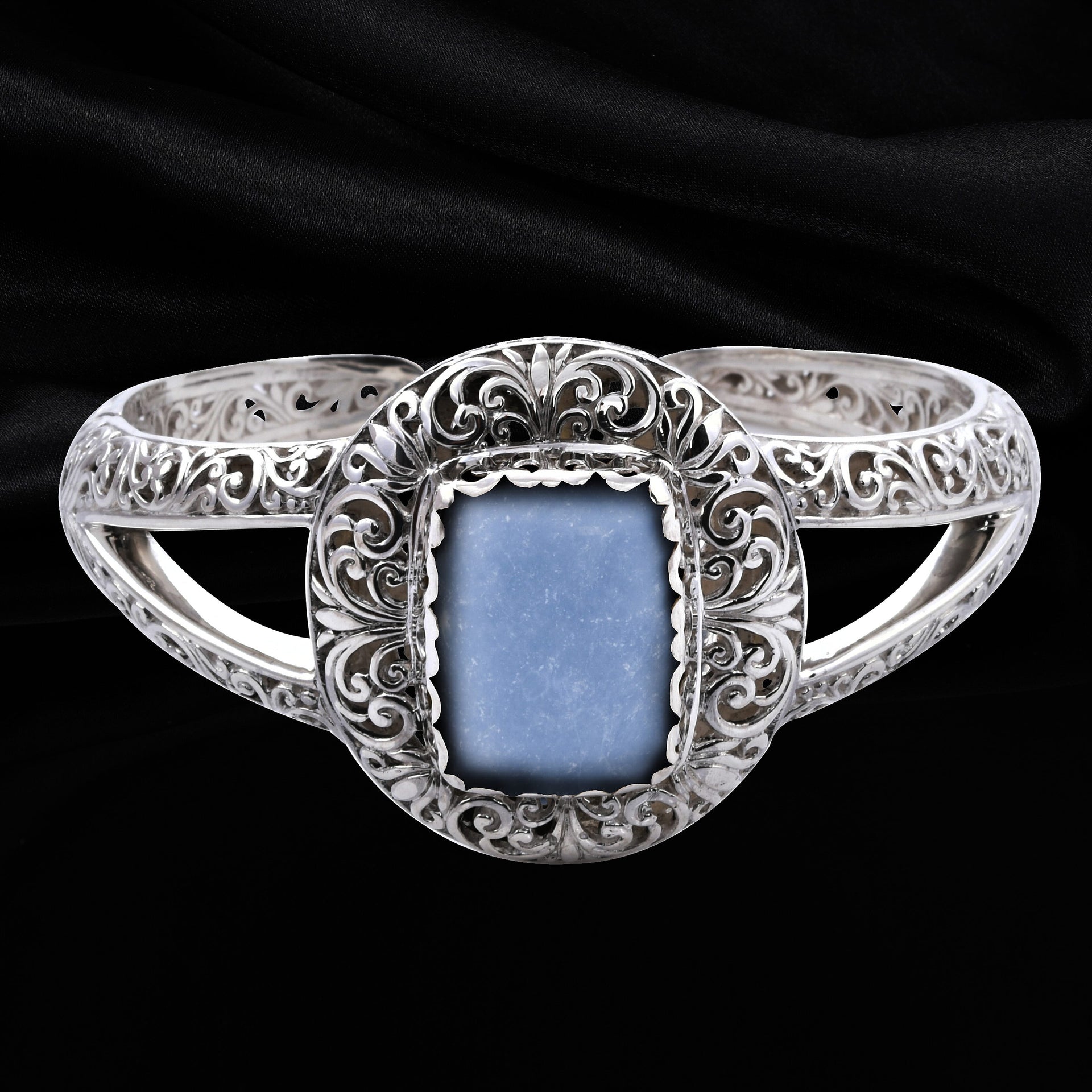 Royal Bali 53.62 Ct. Blue Opal Oxidised Finish Cuff Bangle Size 7.5 in Sterling Silver 3715579 1