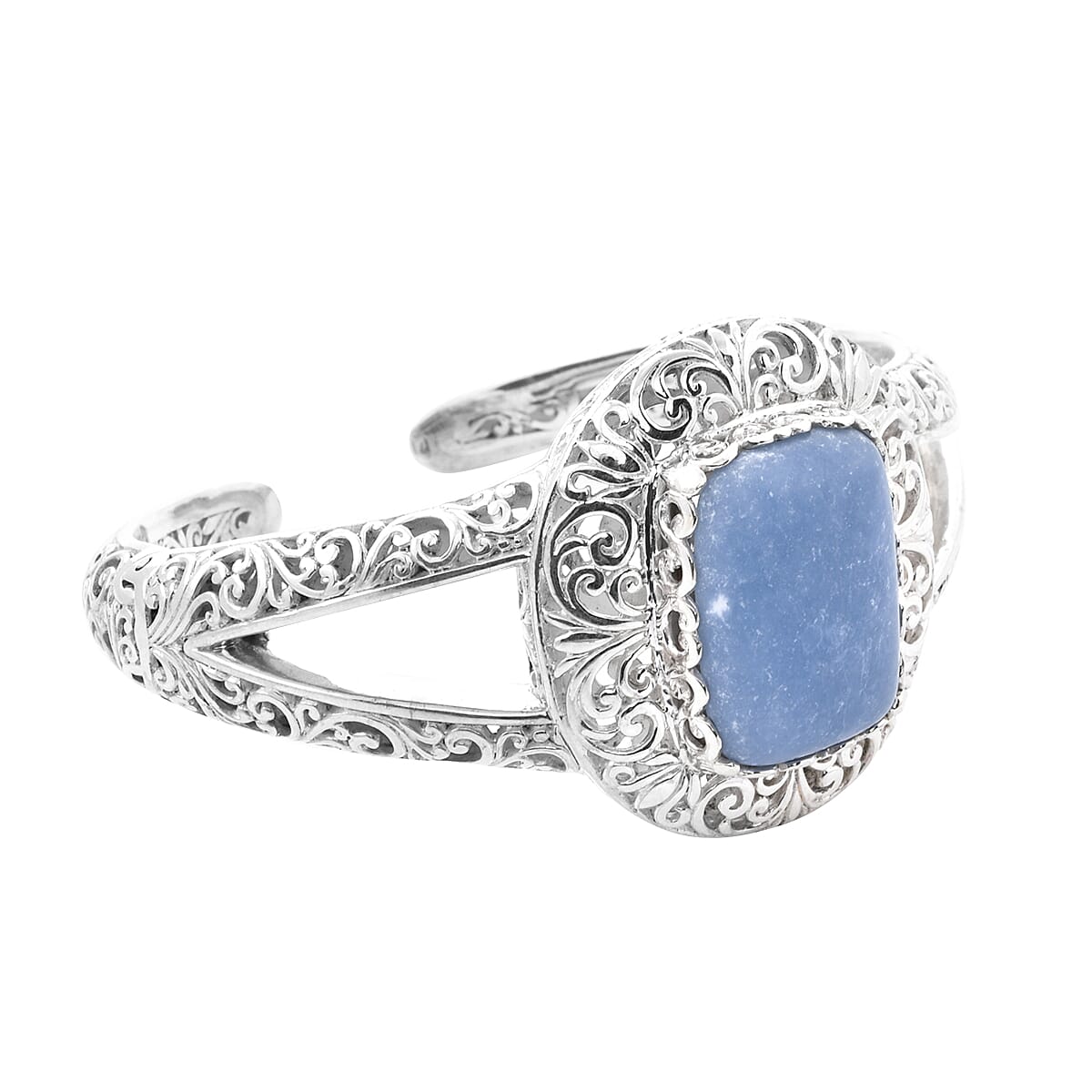 Royal Bali 53.62 Ct. Blue Opal Oxidised Finish Cuff Bangle Size 7.5 in Sterling Silver 3715579 3