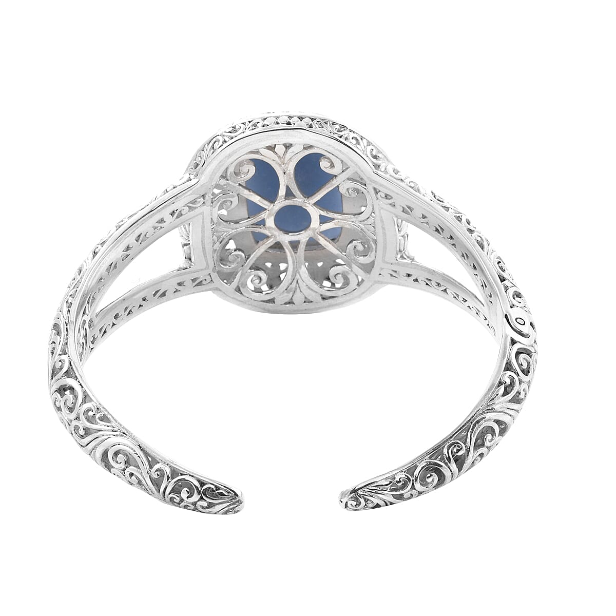 Royal Bali 53.62 Ct. Blue Opal Oxidised Finish Cuff Bangle Size 7.5 in Sterling Silver 3715579 4