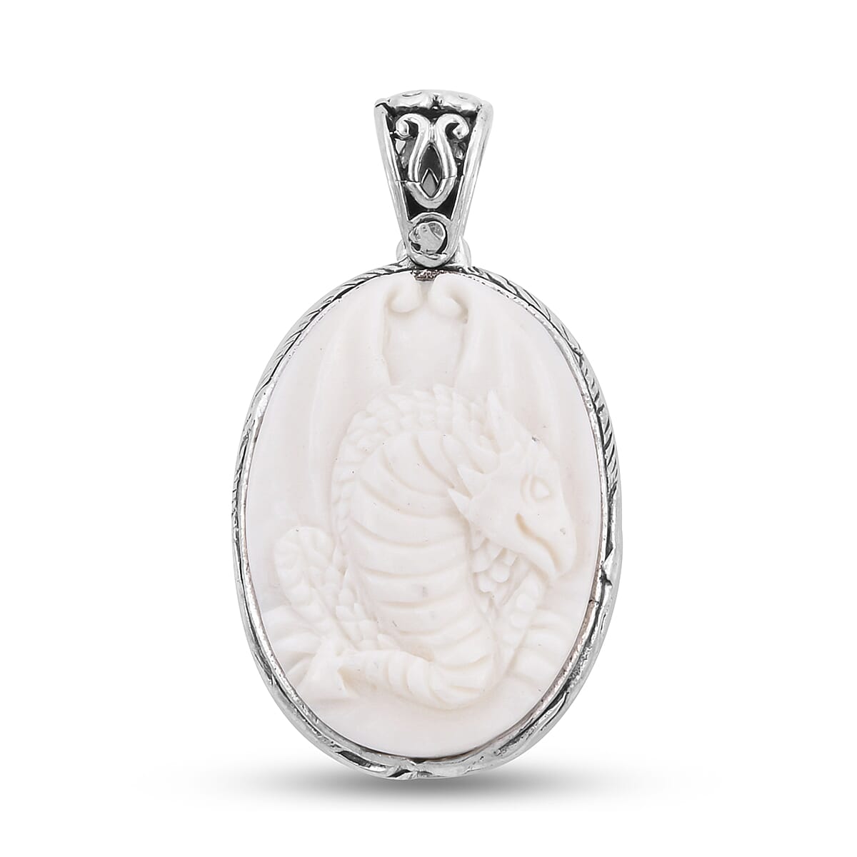 Royal Bali Collection- OX Bone Dragon Carved Reversible Pendant in Sterling Silver 3643180 0