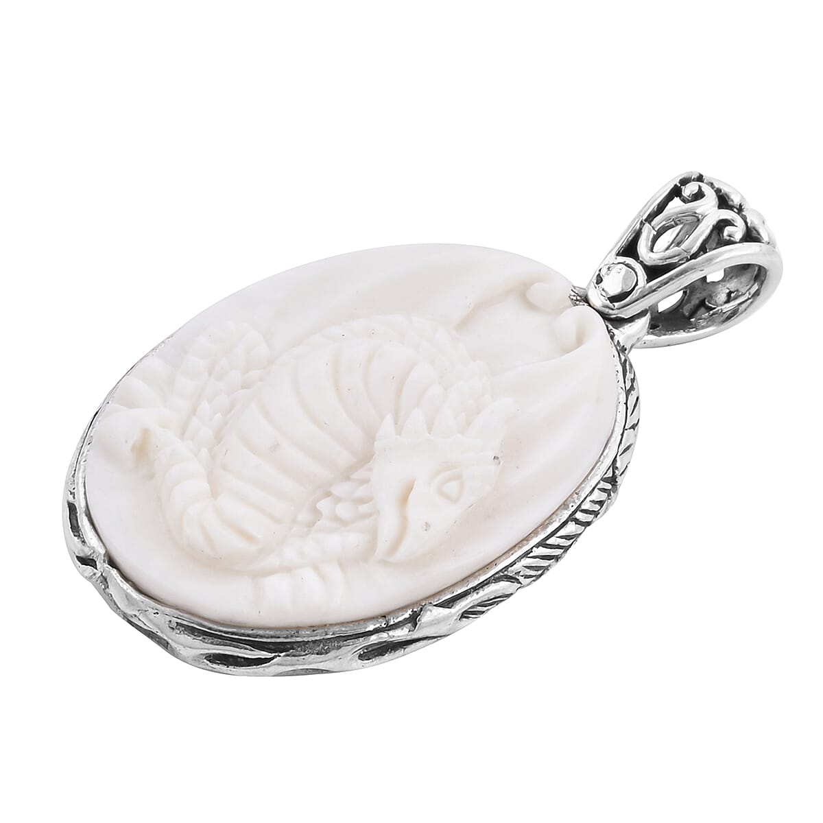 Royal Bali Collection- OX Bone Dragon Carved Reversible Pendant in Sterling Silver 3643180 3
