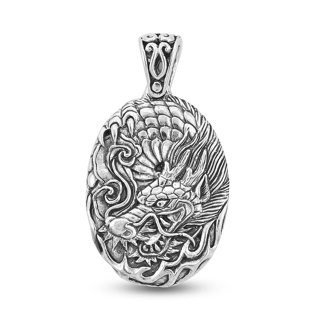 OX Bone Dragon Carved Reversible Pendant in Sterling Silver, Silver wt 6.00 Gms