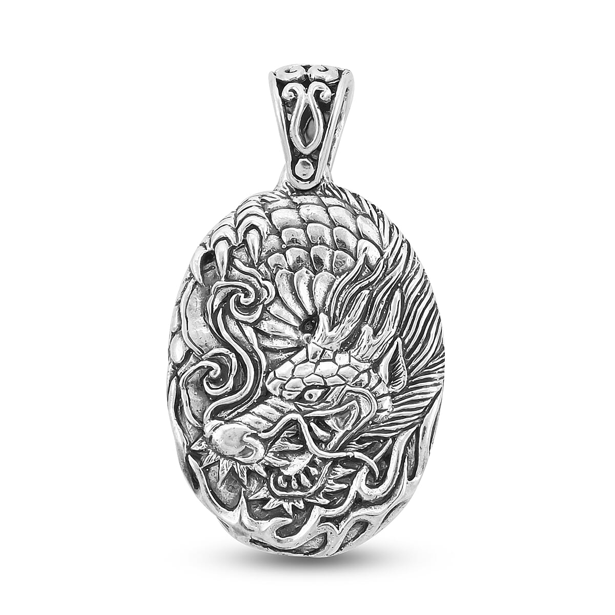 Royal Bali Collection- OX Bone Dragon Carved Reversible Pendant in Sterling Silver 3643180 4