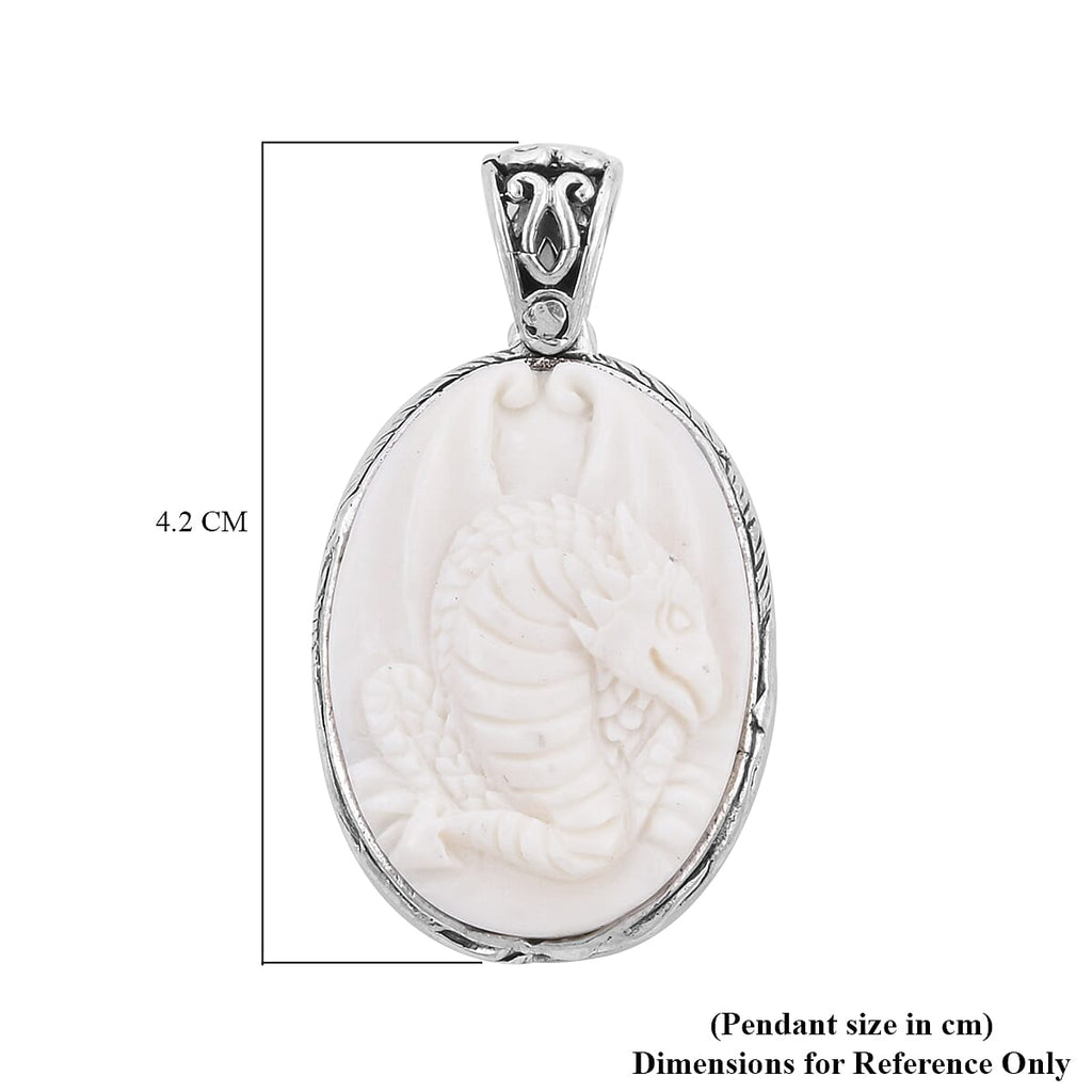 OX Bone Dragon Carved Reversible Pendant in Sterling Silver, Silver wt 6.00 Gms
