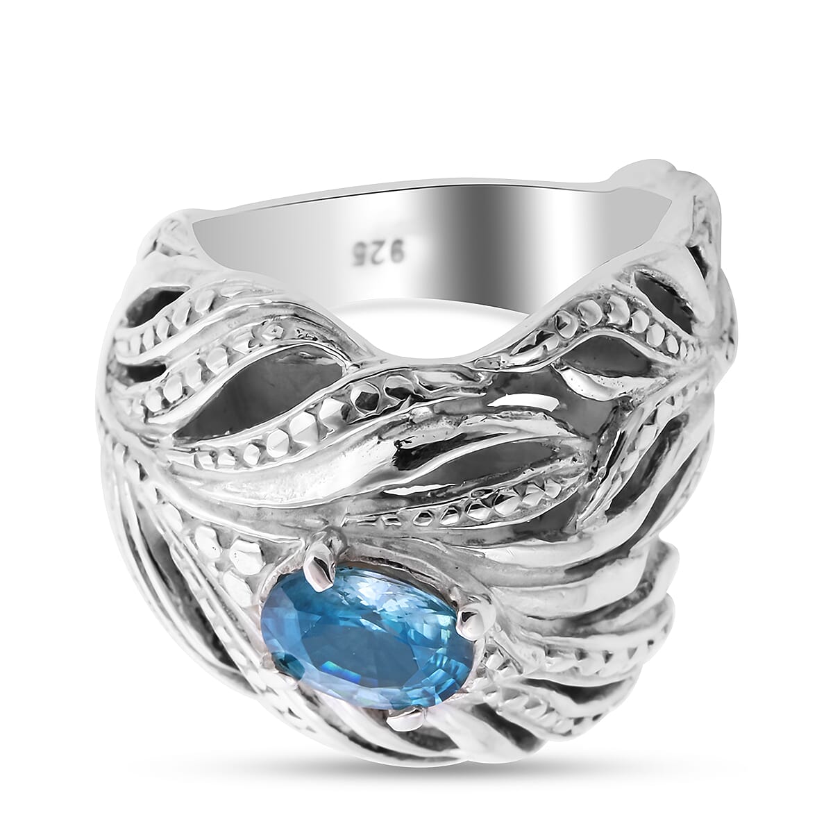 Royal Bali Collection 2.77 Carat Natural Blue Ratnagiri Zircon Feather Design Ring in Sterling Silver 6032539 0