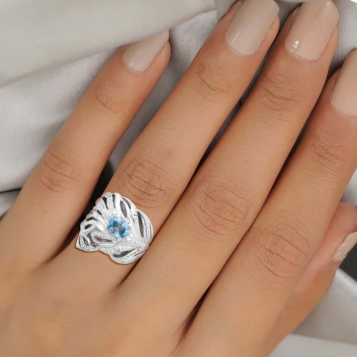 Royal Bali Collection 2.77 Carat Natural Blue Ratnagiri Zircon Feather Design Ring in Sterling Silver 6032539 3
