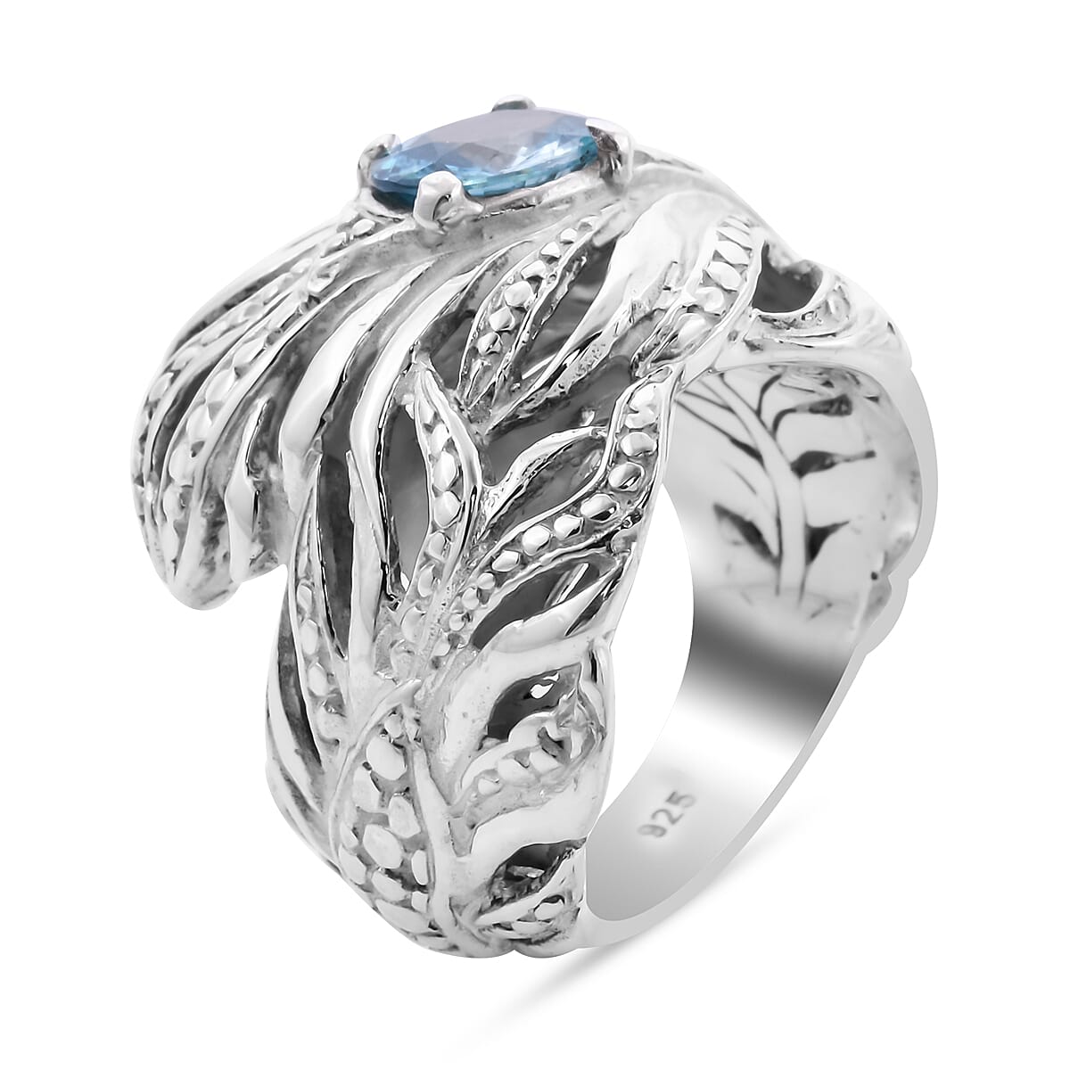 Royal Bali Collection 2.77 Carat Natural Blue Ratnagiri Zircon Feather Design Ring in Sterling Silver 6032539 4
