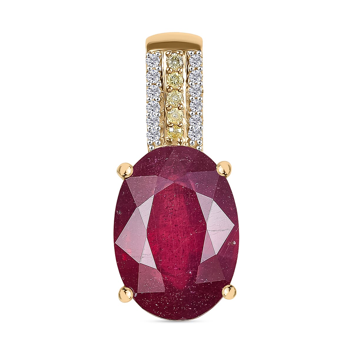 9K Yellow Gold African Ruby, Natural Yellow Diamond &amp; White Diamond Pendant 9.52 Ct. 8031178 0