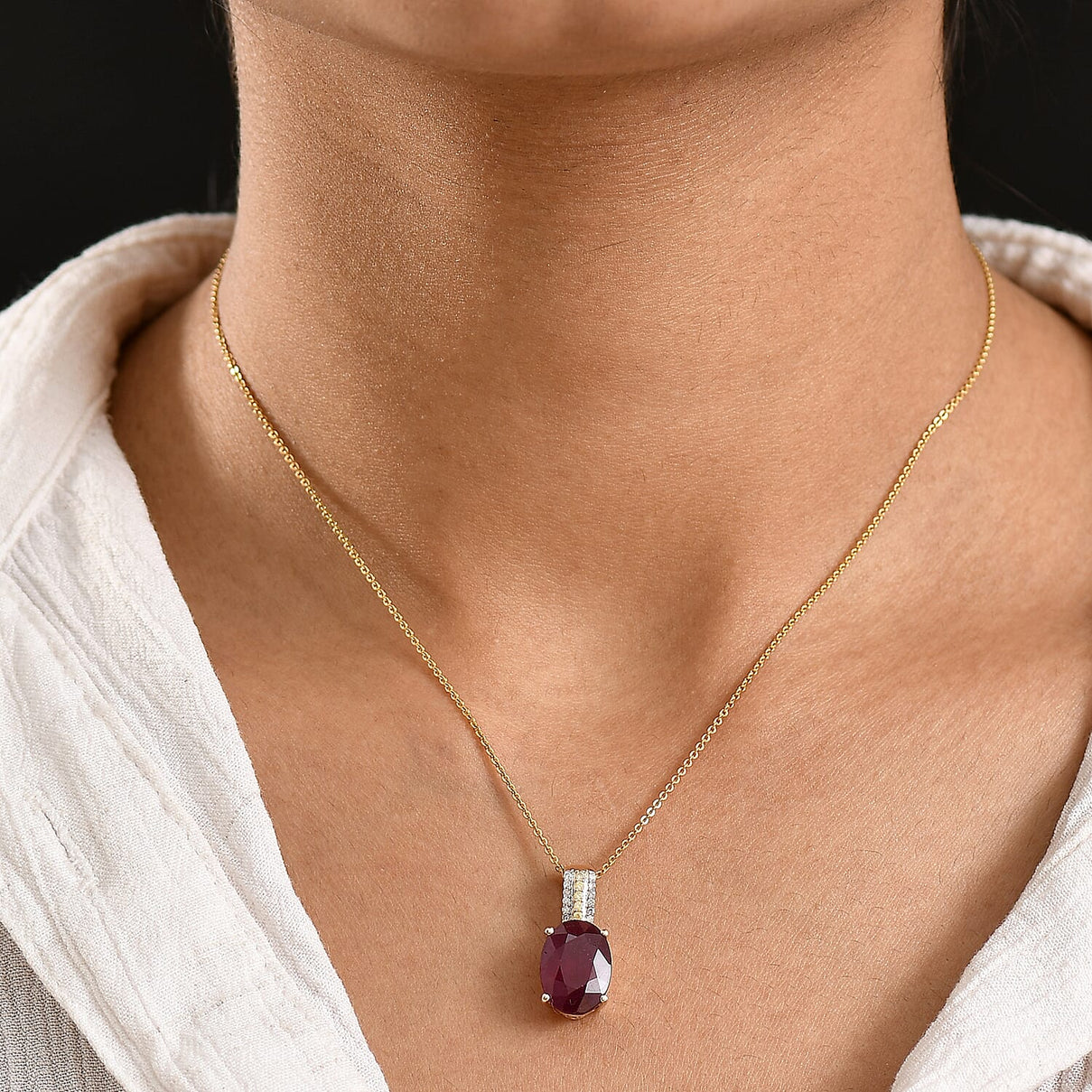 9K Yellow Gold African Ruby, Natural Yellow Diamond &amp; White Diamond Pendant 9.52 Ct. 8031178 2