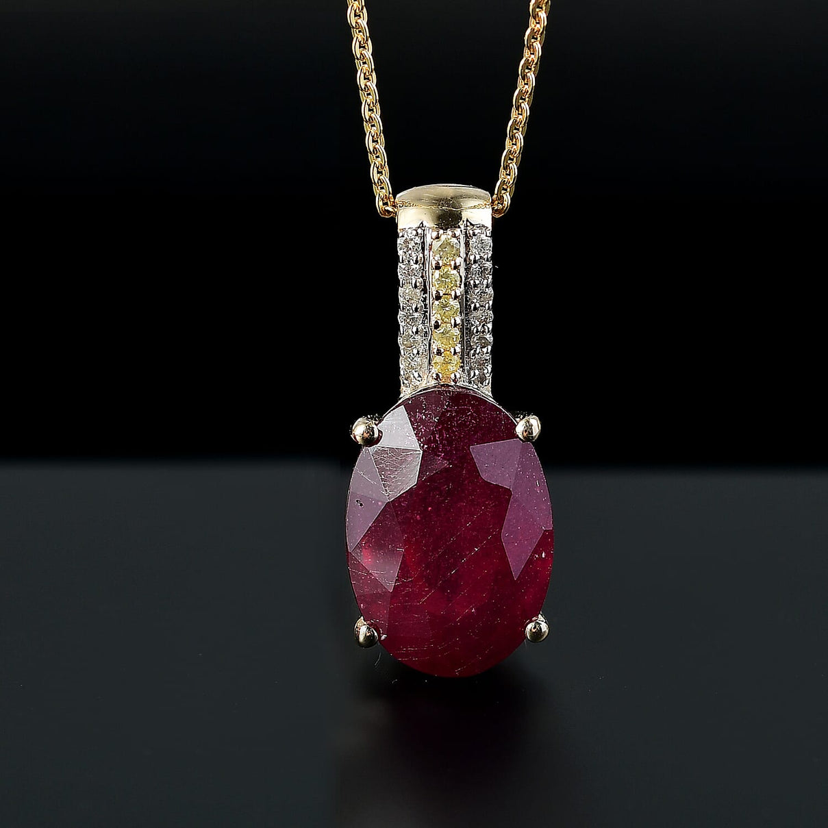 9K Yellow Gold African Ruby, Natural Yellow Diamond &amp; White Diamond Pendant 9.52 Ct. 8031178 3
