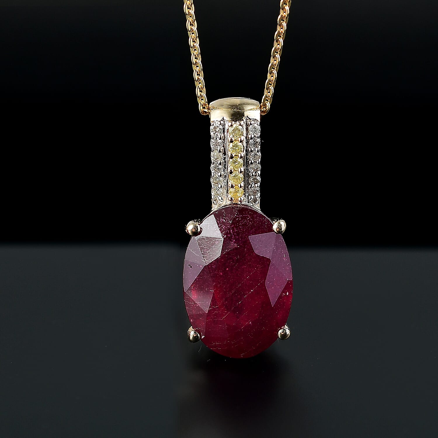 9K Yellow Gold African Ruby, Natural Yellow Diamond &amp; White Diamond Pendant 9.52 Ct. 8031178 3