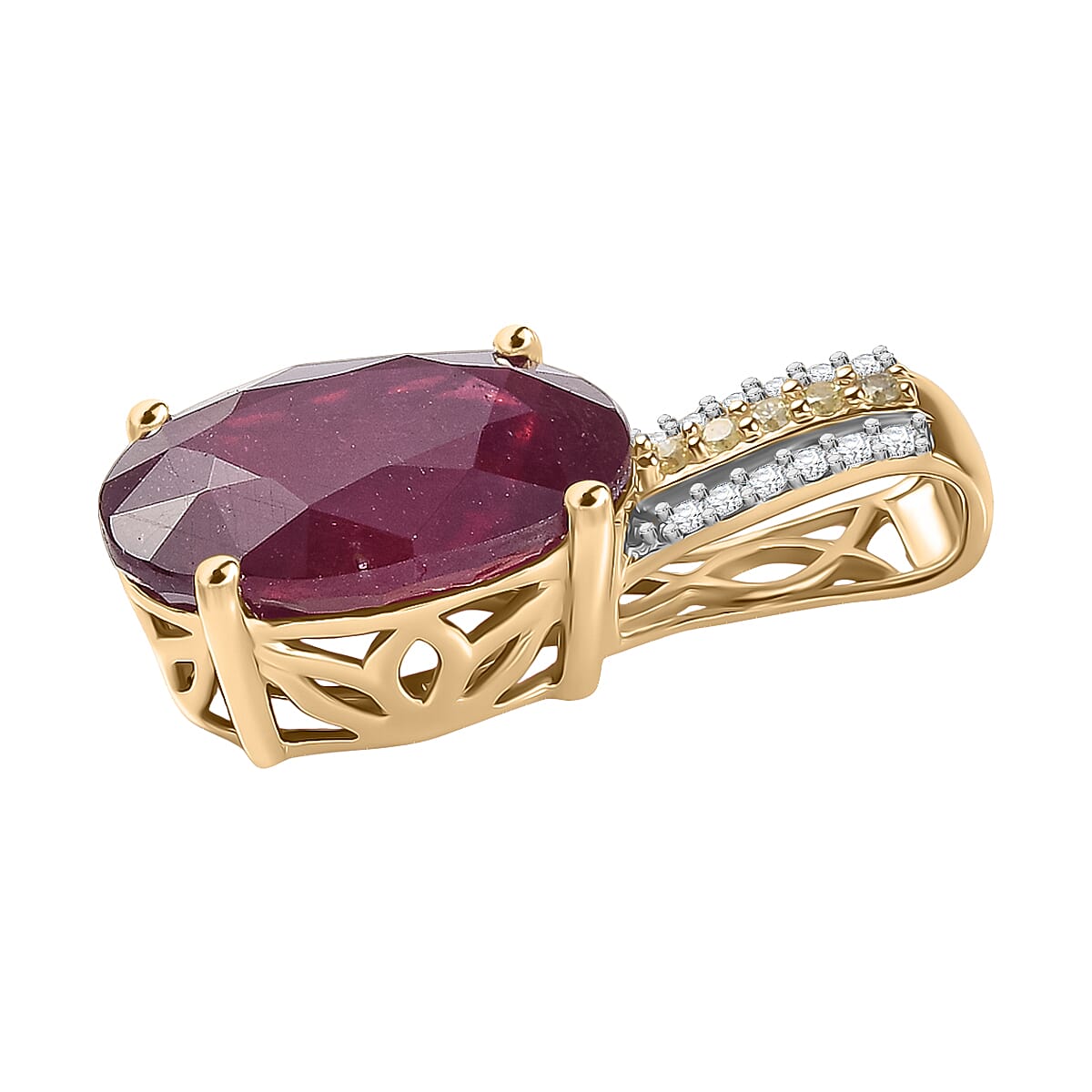 9K Yellow Gold African Ruby, Natural Yellow Diamond &amp; White Diamond Pendant 9.52 Ct. 8031178 4