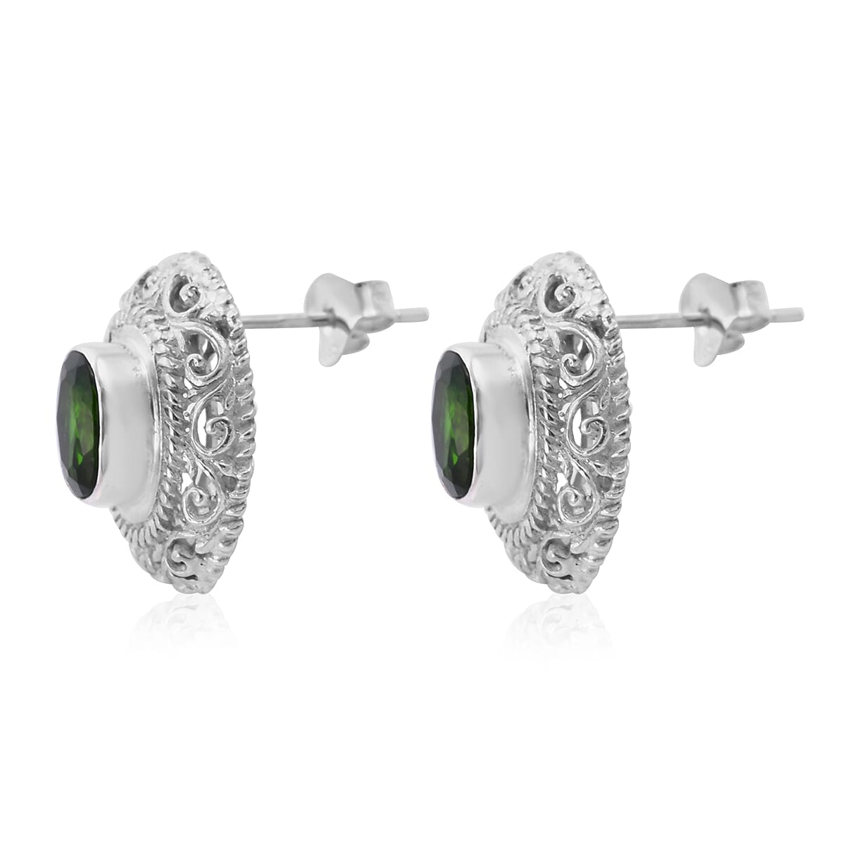 Royal Bali Collection - AA Chrome Diopside Earrings (with Push Back) in Sterling Silver 1.72 Ct. 3710037 2