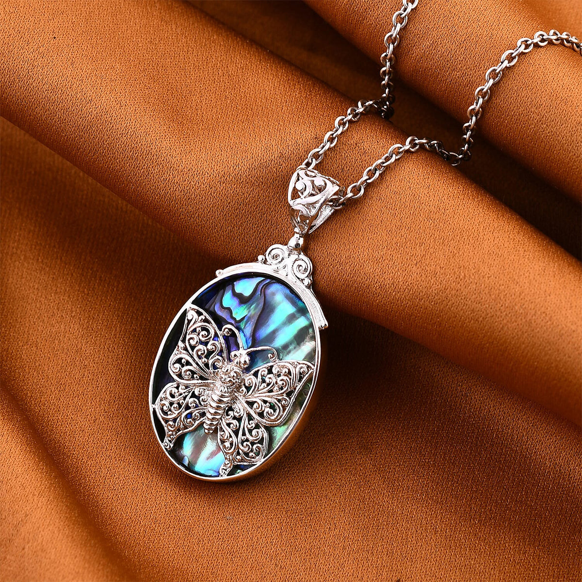 Royal Bali Collection Abalone Shell Butterfly Pendant in Sterling Silver 7751686 1