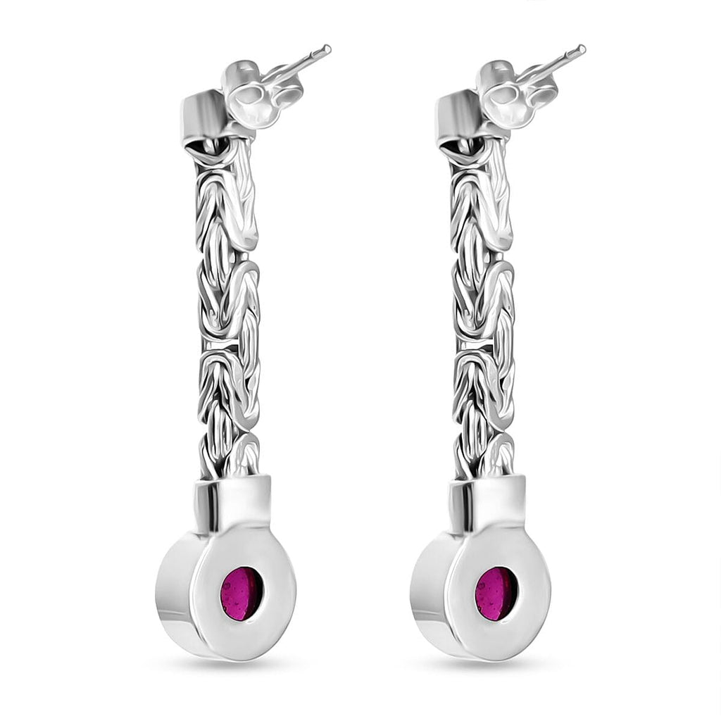 Royal Bali Collection - African Ruby Dangle Push Back Earring in Sterling Silver 6.55 Ct, Silver Wt. 5.73 Gms.