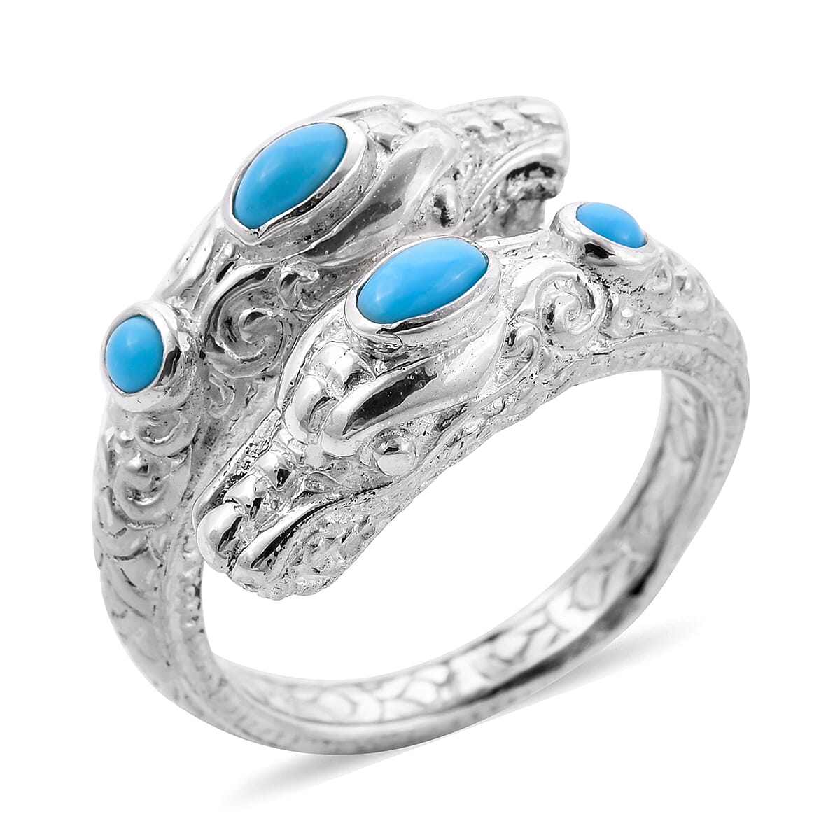 Royal Bali Collection Arizona Sleeping Beauty Turquoise Dragon Head Bypass Ring in Sterling Silver 3701972 0