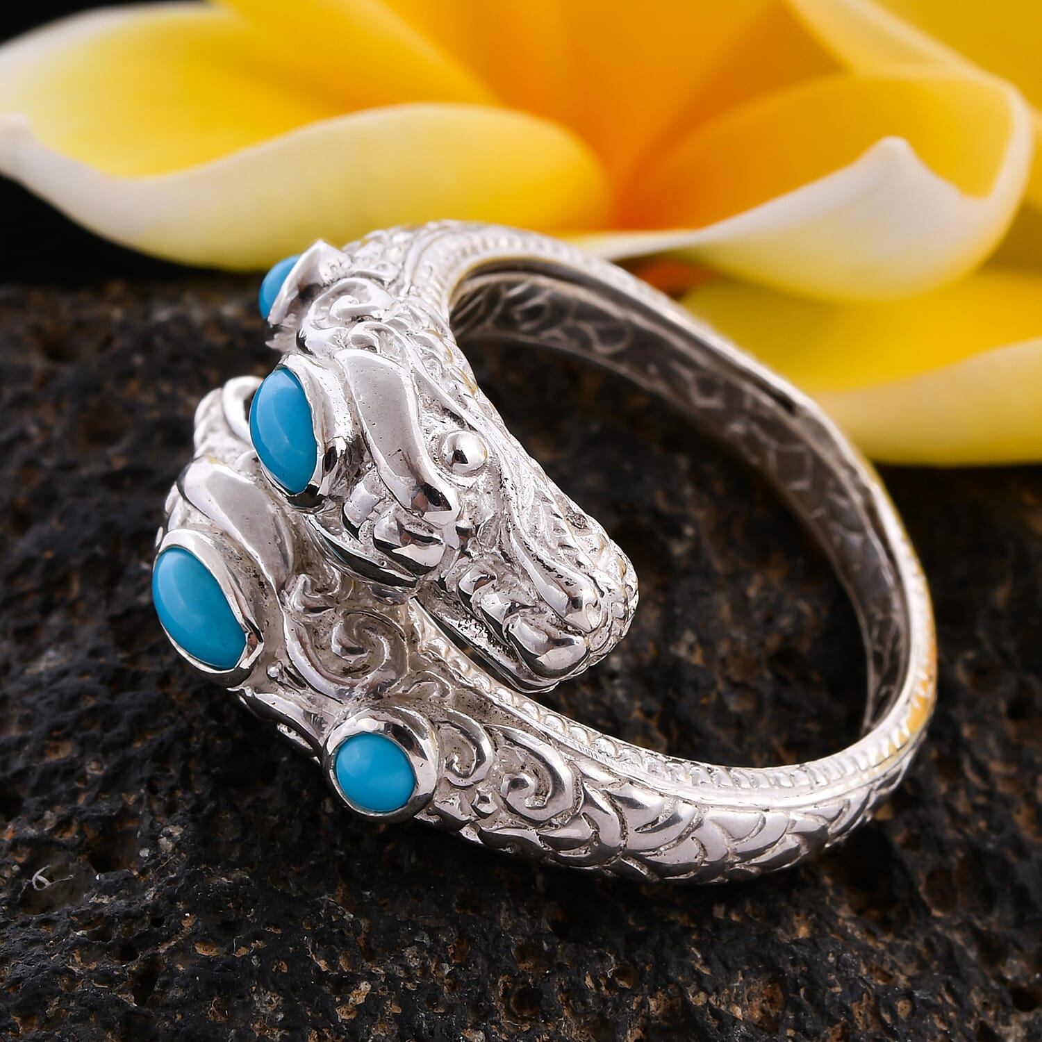 Royal Bali Collection Arizona Sleeping Beauty Turquoise Dragon Head Bypass Ring in Sterling Silver 3701972 2