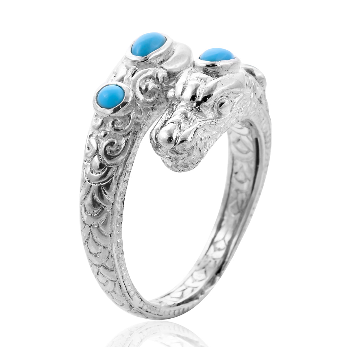 Royal Bali Collection Arizona Sleeping Beauty Turquoise Dragon Head Bypass Ring in Sterling Silver 3701972 4