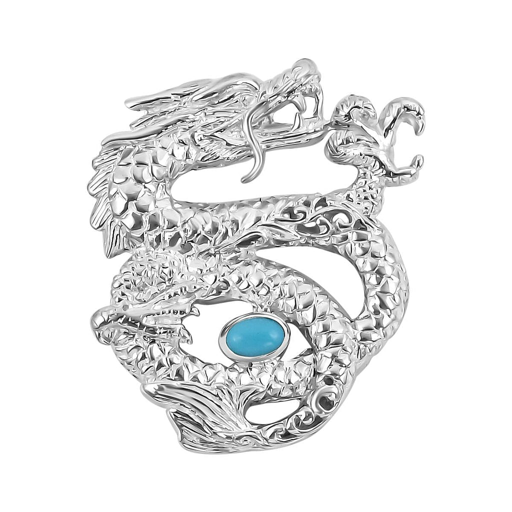 Royal Bali Collection - Arizona Sleeping Beauty Turquoise Dragon Pendant in Sterling Silver, Silver Wt. 7.60 Gms