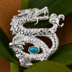 Royal Bali Collection - Arizona Sleeping Beauty Turquoise Dragon Pendant in Sterling Silver, Silver Wt. 7.60 Gms