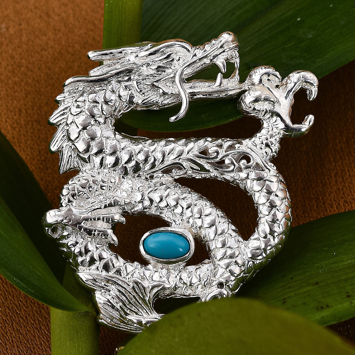 Royal Bali Collection - Arizona Sleeping Beauty Turquoise Dragon Pendant in Sterling Silver, Silver Wt. 7.60 Gms 7239296 3