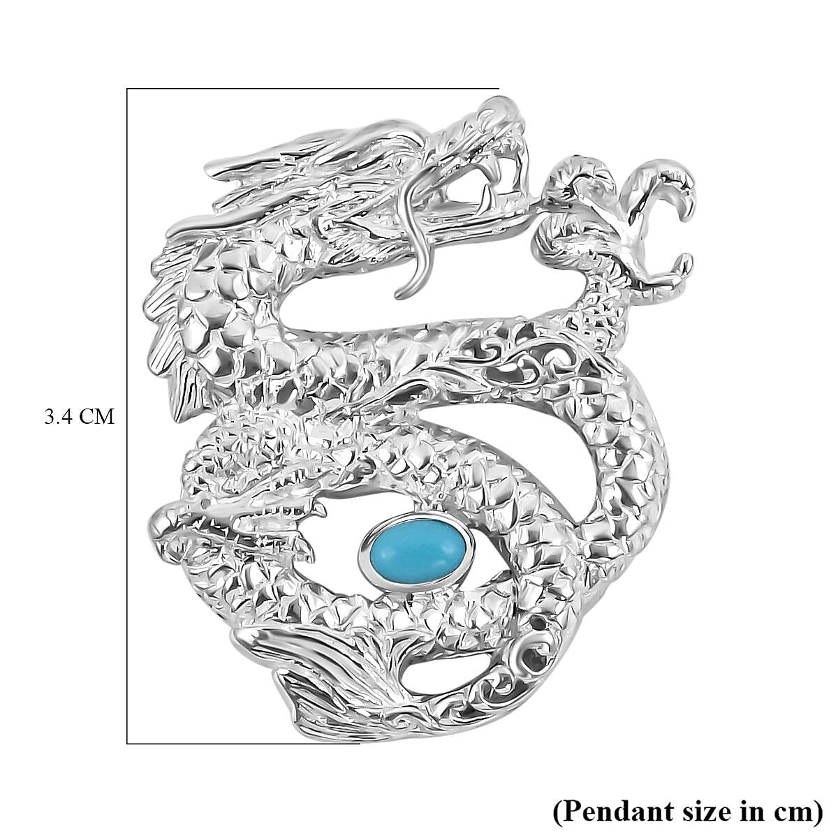 Royal Bali Collection - Arizona Sleeping Beauty Turquoise Dragon Pendant in Sterling Silver, Silver Wt. 7.60 Gms 7239296 6