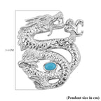 Royal Bali Collection - Arizona Sleeping Beauty Turquoise Dragon Pendant in Sterling Silver, Silver Wt. 7.60 Gms