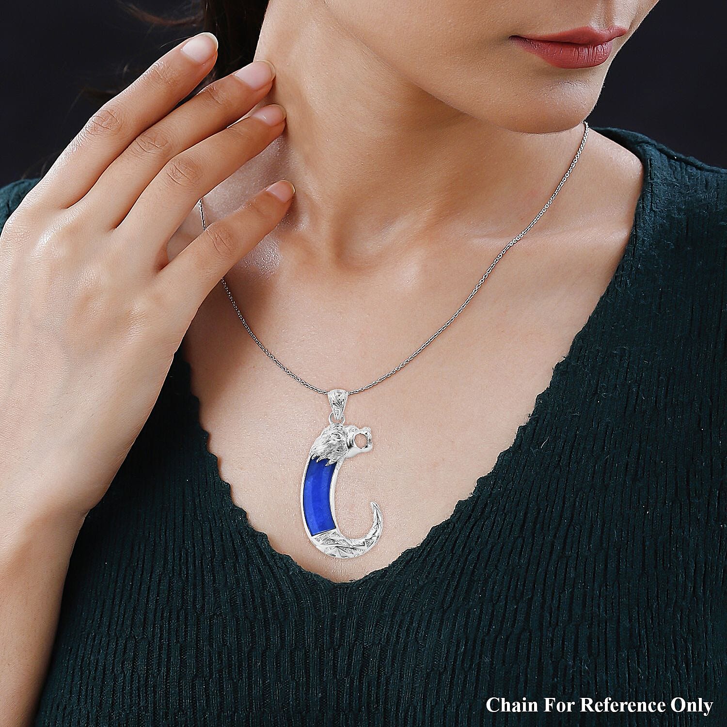 Royal Bali Collection - Blue Colour Jade Lion Pendant in Sterling Silver 10.50 ct 7856582 7