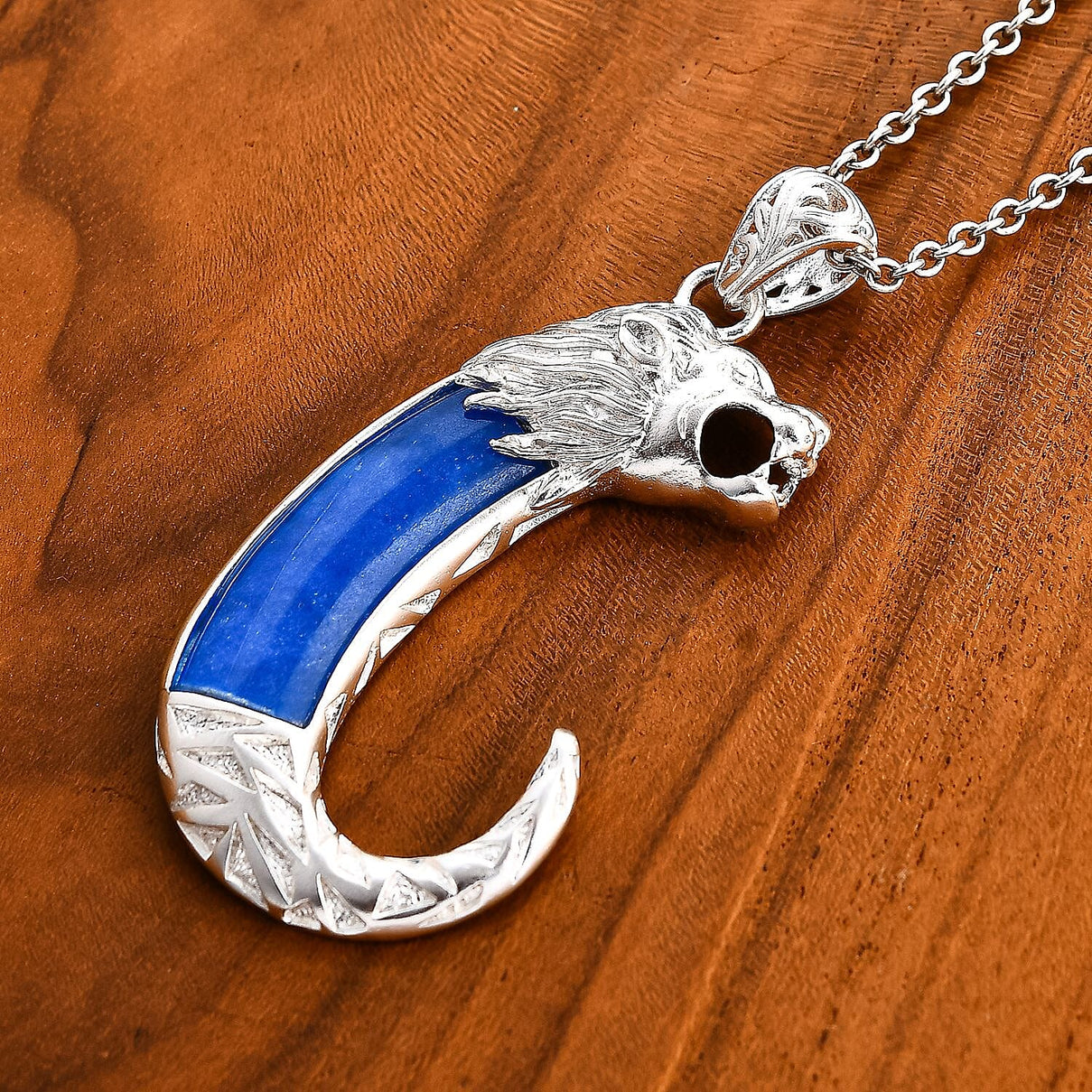 Royal Bali Collection - Blue Colour Jade Lion Pendant in Sterling Silver 10.50 ct 7856582 8
