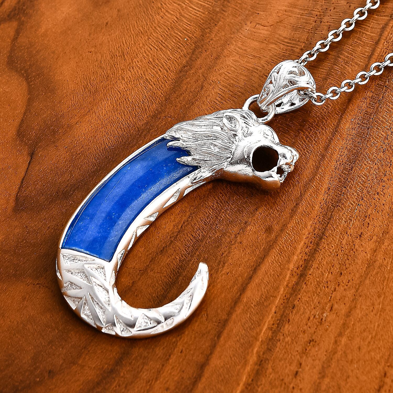 Royal Bali Collection - Blue Colour Jade Lion Pendant in Sterling Silver 10.50 ct 7856582 8